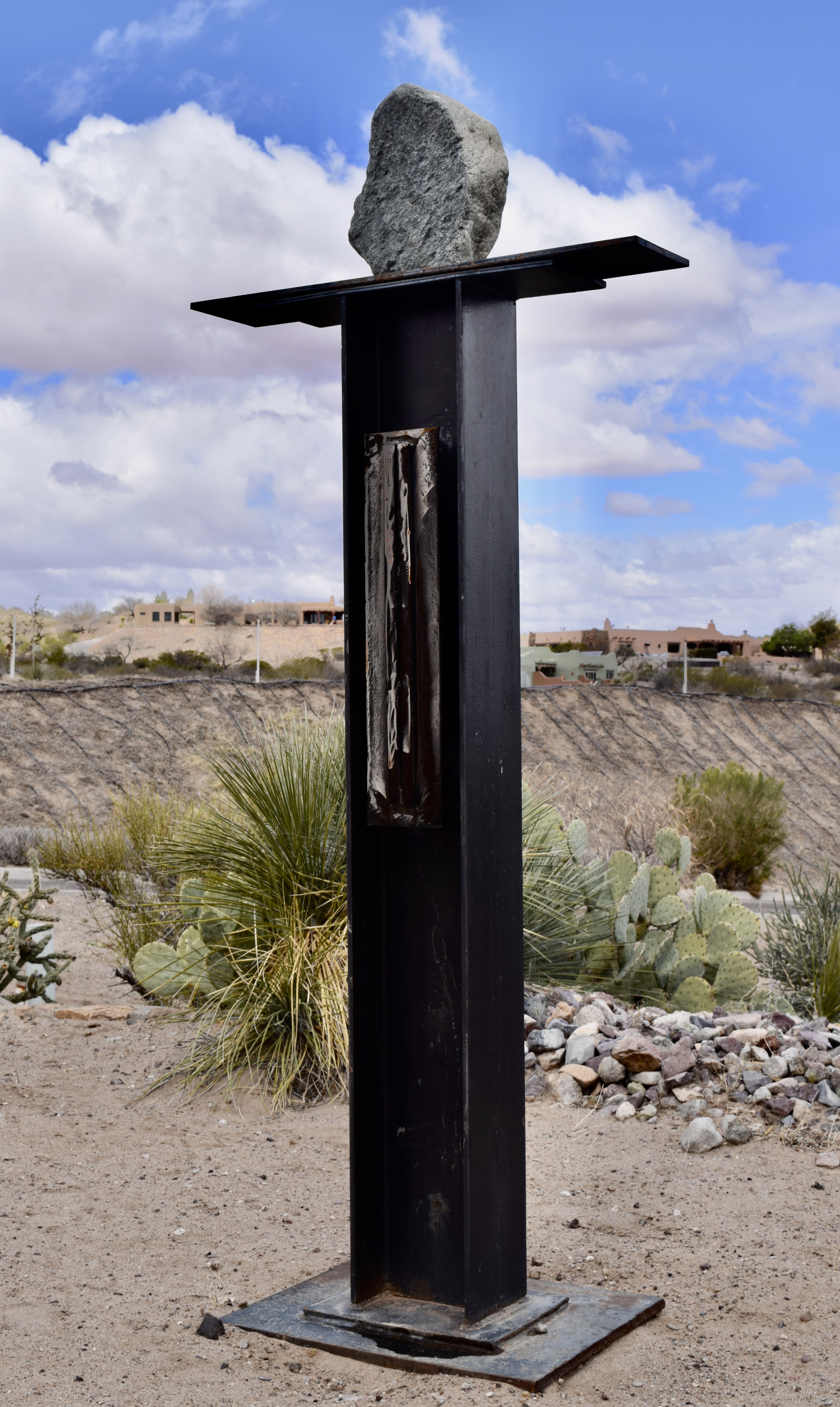 Reflection II - 90" x 25" x 21" steel & stone